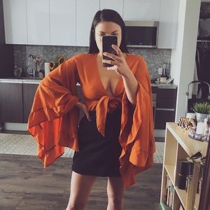 Orange tie front shirt blouse